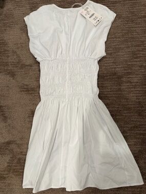 Zara White Smocked Cotton Mini Dress